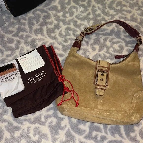 バッグ vintage coach Soho Hobo hand bag suede Vintage COACH Soho Suede Leather Trim Flap Double Handles